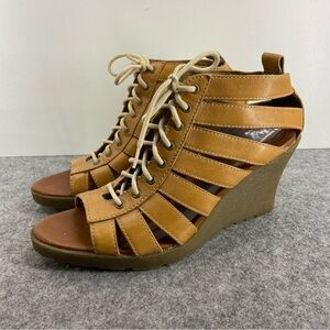 Dr. Martens Mona Gladiator Strappy Wedge Lace Up Leather Tan Sandal Women 8